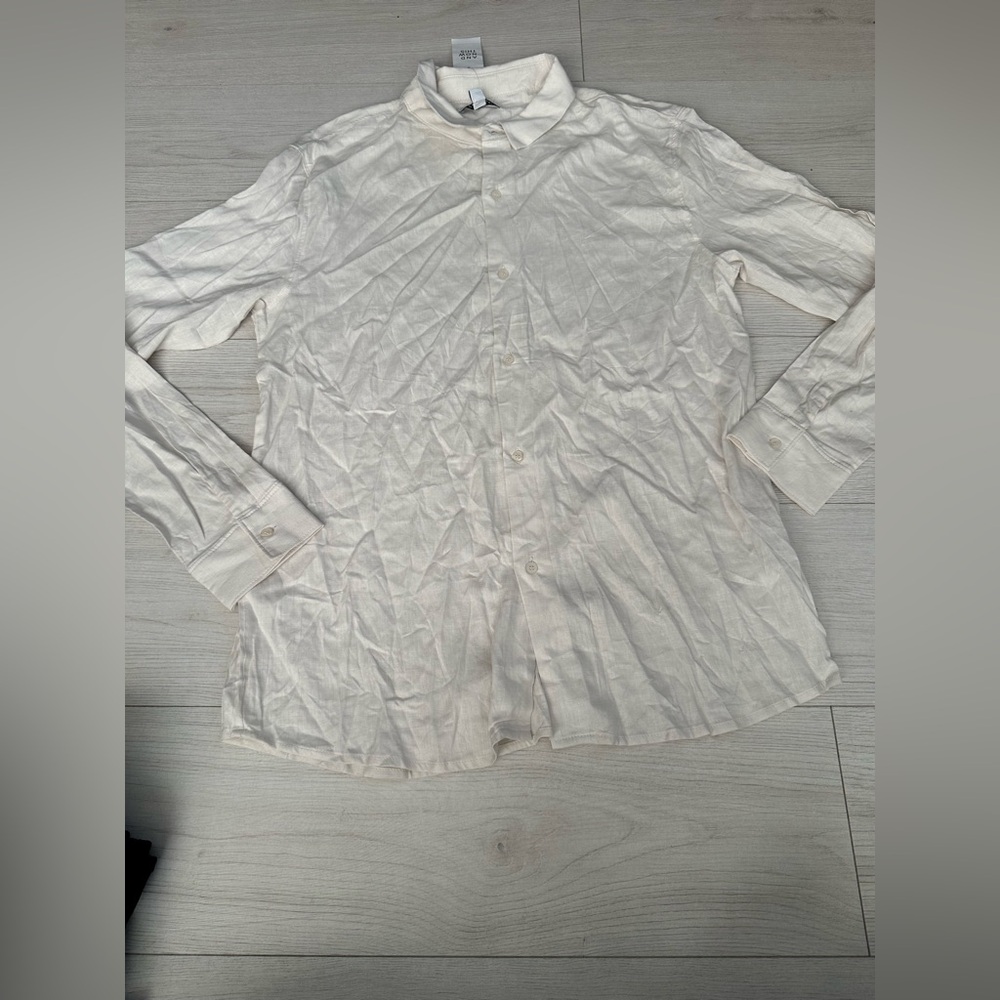 New And Now This Men button up Linen long sleeve- Sand